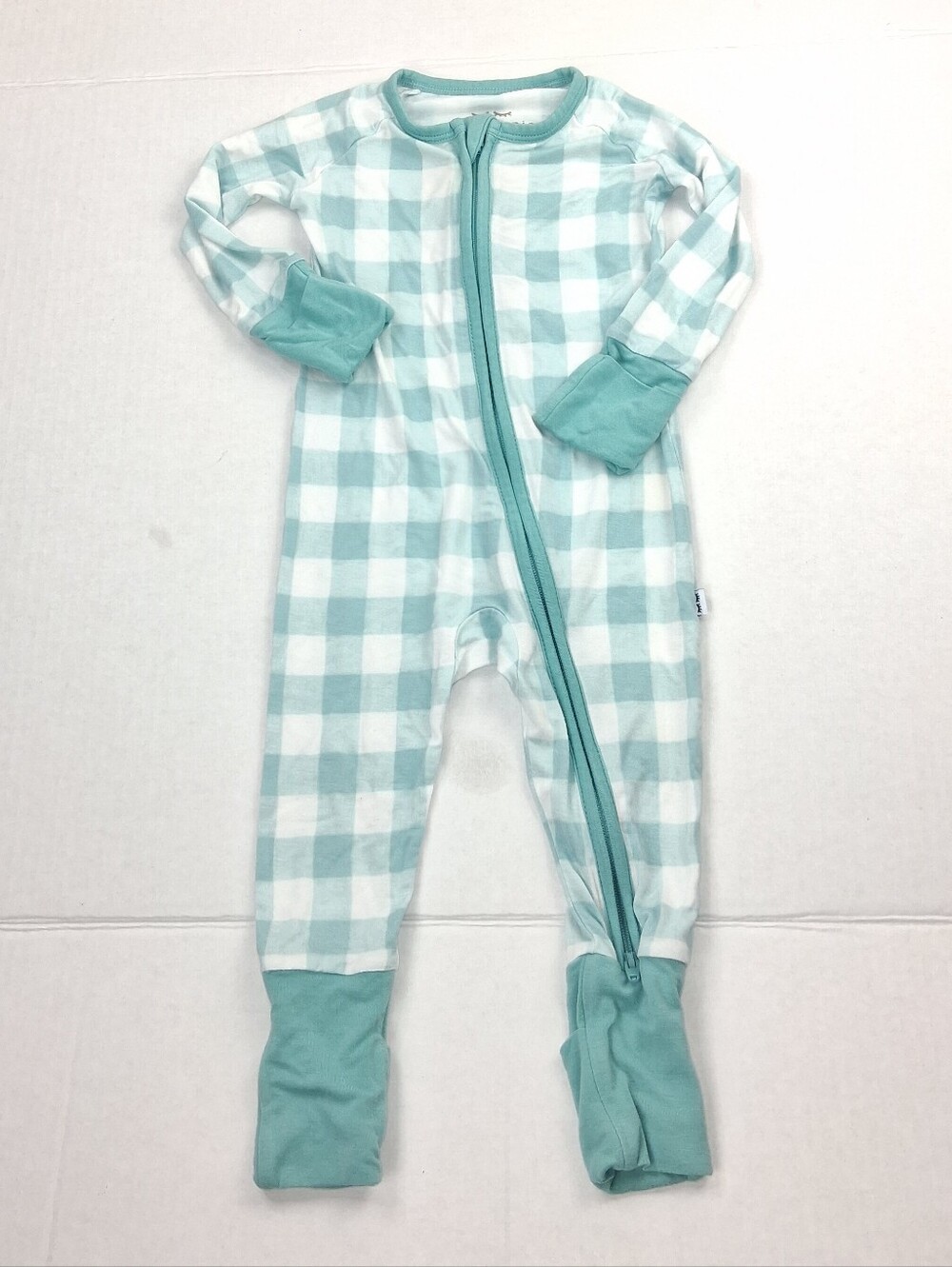 Little Sleepies Mint Green Gingham Plaid Full Zip Sleeper 3-6M
